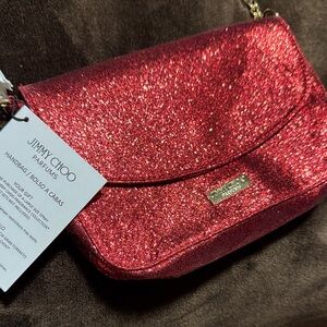 Jimmy Choo Sparkling Red Glitter Flap Crossbody